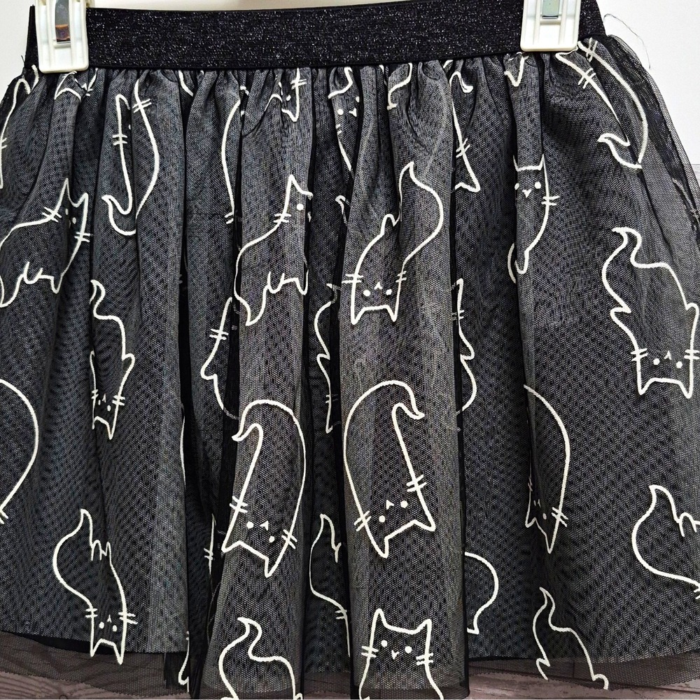 Cat & Jack Girls Size 8 Black/White Mesh Cat Print Pull-On A-Line Skirt